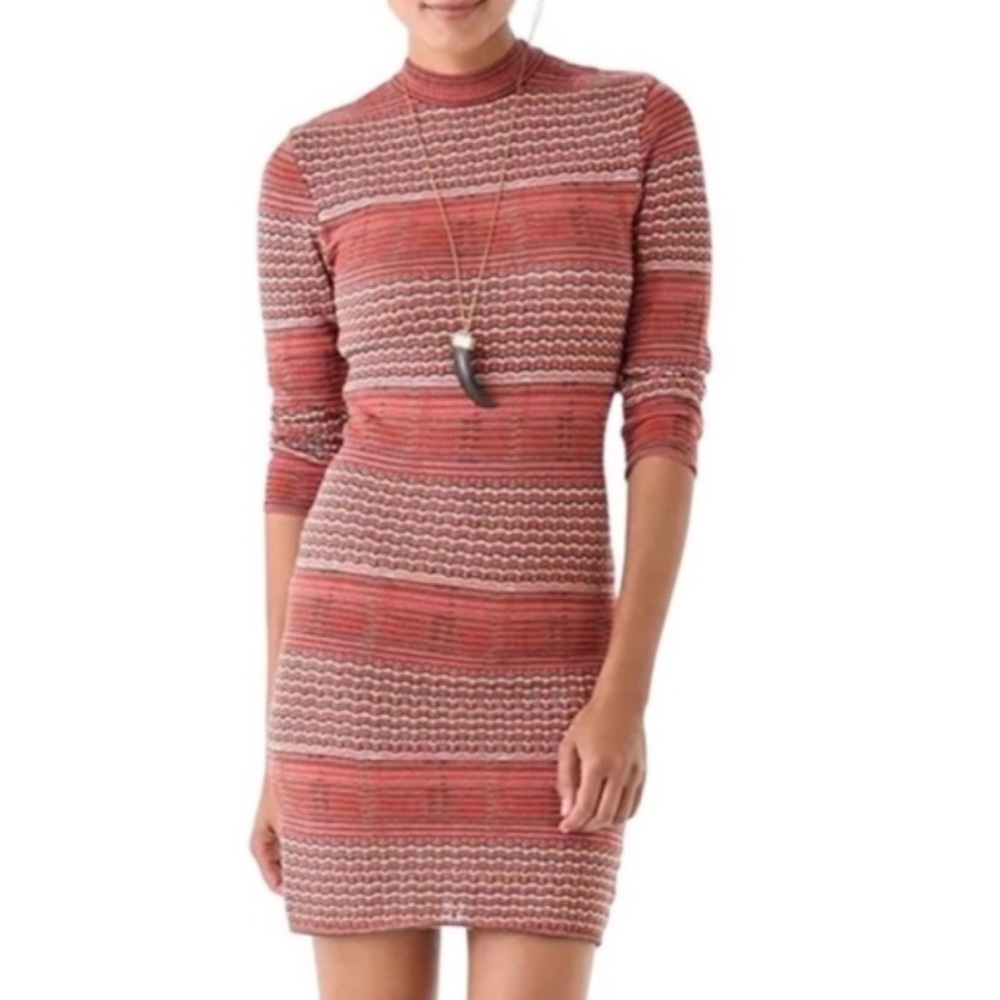 FREE PEOPLE Groovy Sweater Knit Dress Autumn Orange Rust Coral Ivory